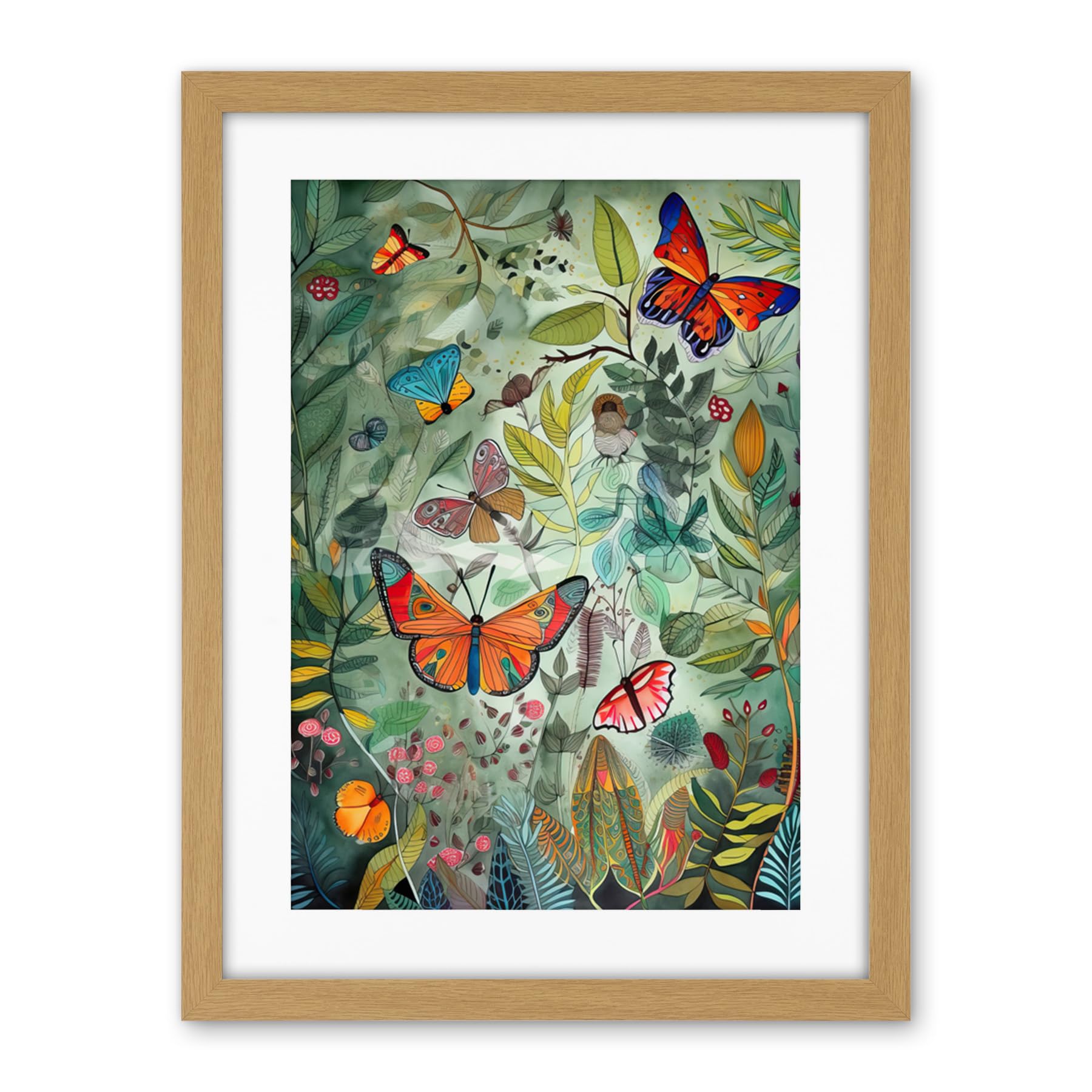 Artery8 Butterflies in a Spring Field Modern Folk Art Artwork Framed Wall Art Print 18X24 Inch