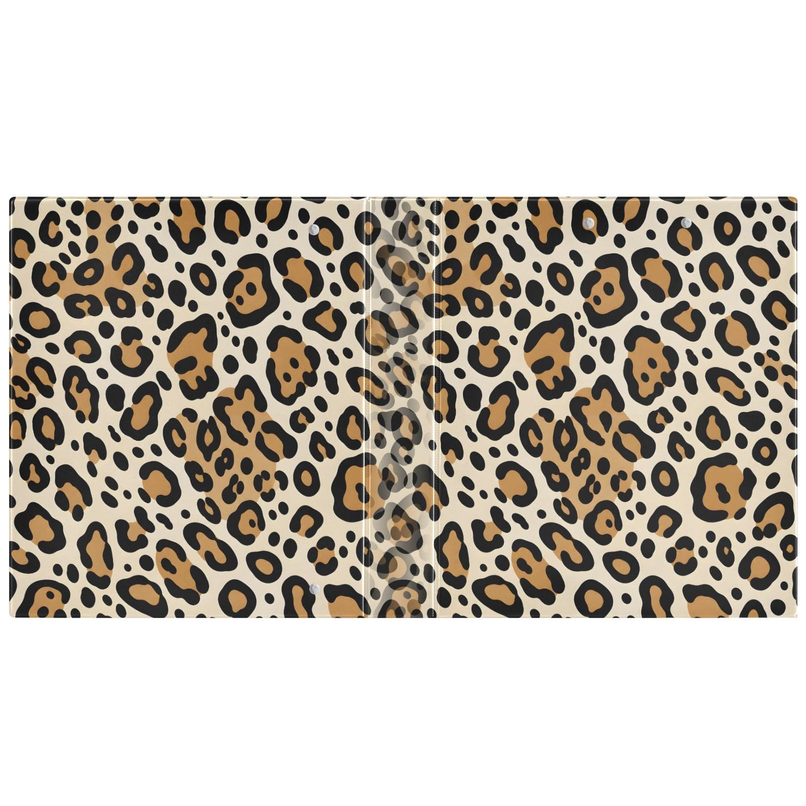 Raccoglitore a 3 anelli con stampa leopardata marrone, 3,8 cm, anelli rotondi per 200 fogli, 3 raccoglitori ad anelli con clip in metallo antiscivolo