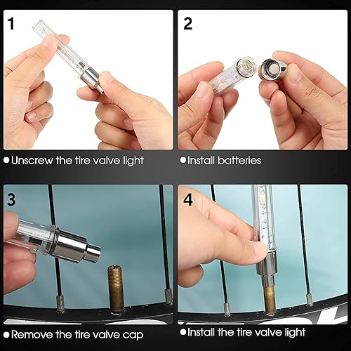 Miniatura 4 de 8 unids 5 LED bicicleta neumático neumático rueda válvula lámpara intermitente bicicleta rueda luz bicicleta tapa luces bicicleta radios luces noche