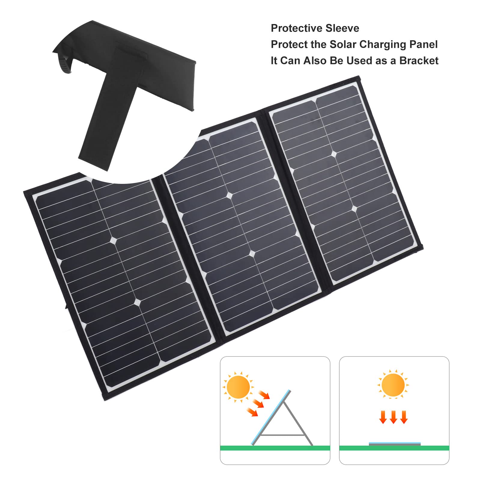 Kit de Cargador de Panel Solar, Cargador de Panel Solar Portátil SP Pet de 60 W, Fuente de Alimentación Plegable Impermeable de 18 V, Diseño de 3 Pliegues para Acampar Al Aire Libre Carga