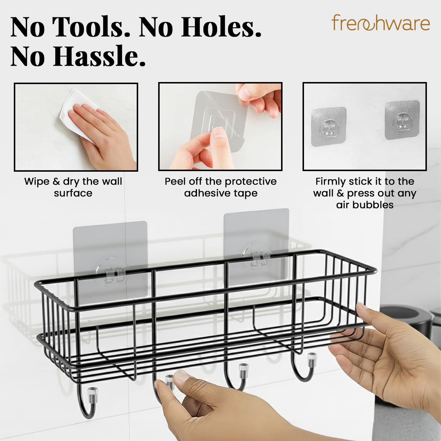 Frenchware Self Adhesive Kitchen Shelf Organiser, Drill-Free Wall Rack — Amazon image 6