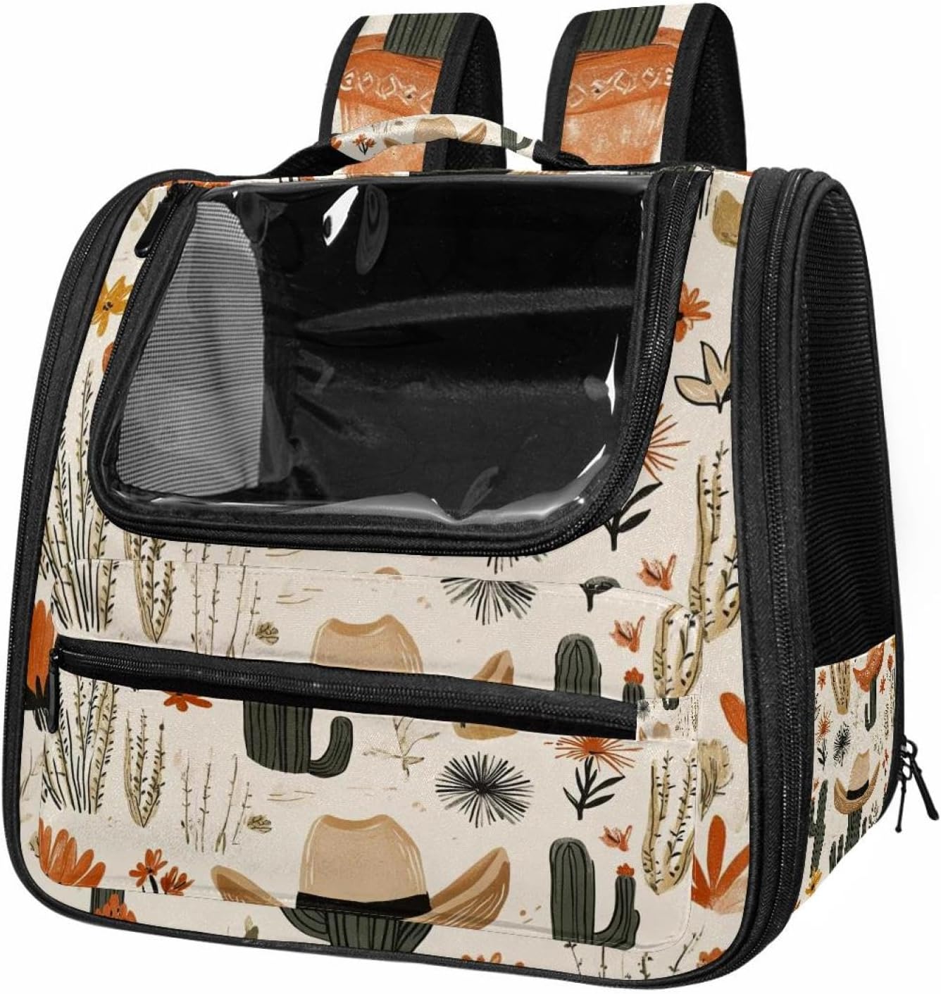 Portable Travel pet Backpack Carrier Hamster Bag Small Dog cat Carrier Breathable Hang Bag, Cowboy Hat Cactuses Western