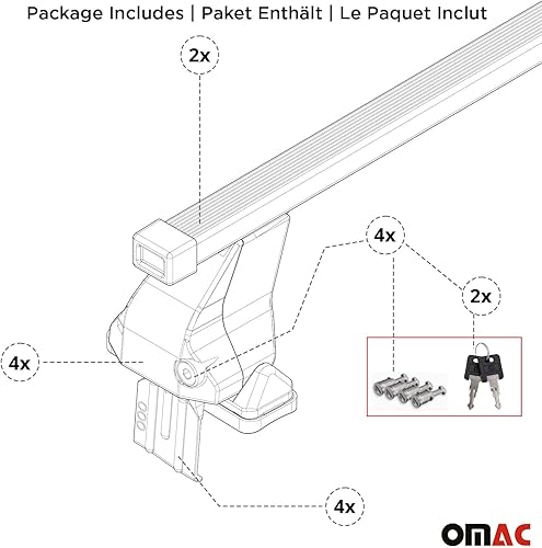 Miniatura 7 de OMAC Portaequipajes de techo liso para Mercedes Clase C W202 1994-2000, barras transversales de techo de automóvil, 110 libras, aluminio, 2 piezas,