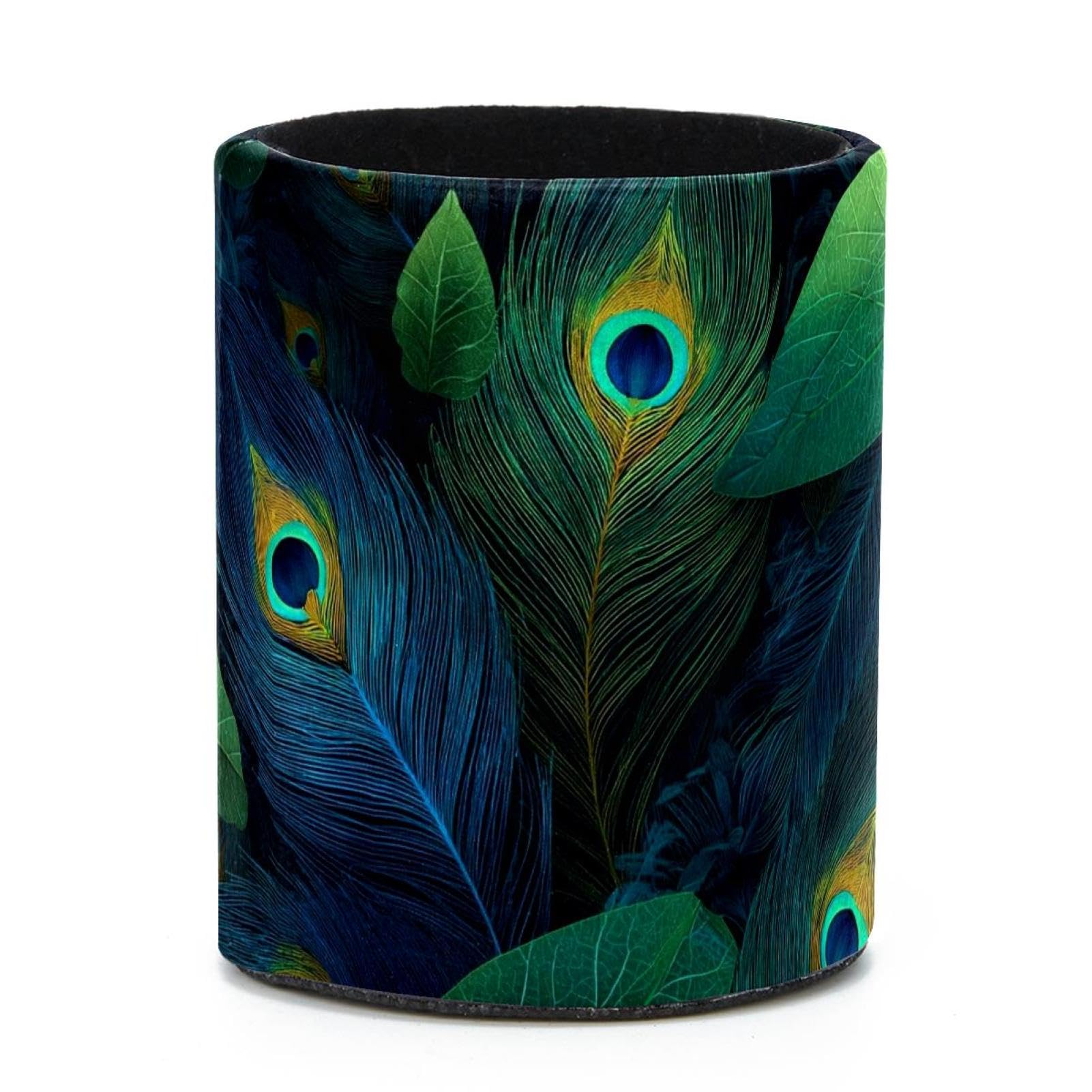 VAPOKF Round Pencil Holders for Desk, Peacock Feathers Pen Holders Pen Pot Makeup Brushes Storage Desktop Stationery Supplies Organiser for Home Office