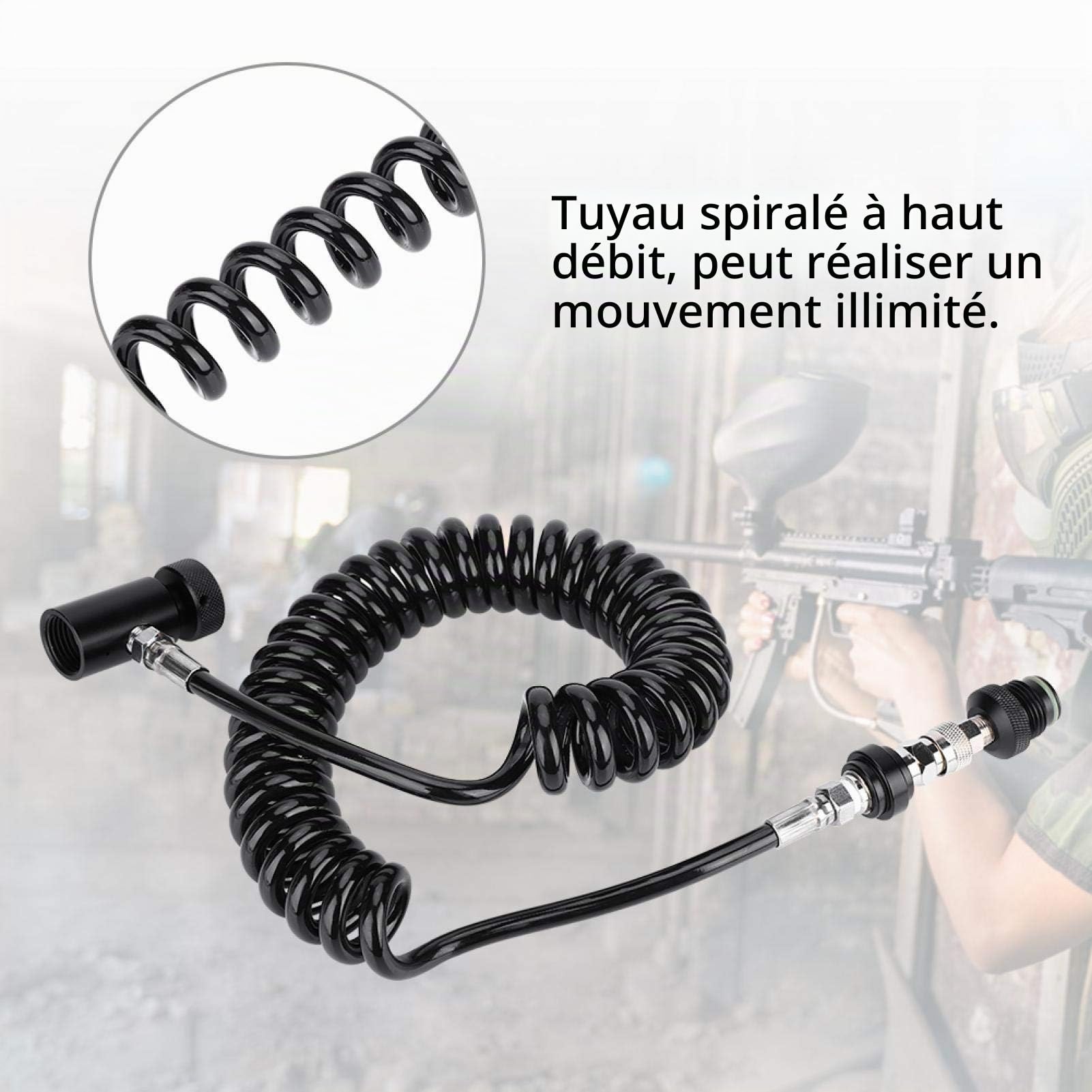 Kit de Ligne à Distance, marqueur de Paintball Valve de Connexion de Cylindre de Bobine à Distance Tuyau de Paintball Tuyau ondulé avec Valve Marche/arrêt à Distance