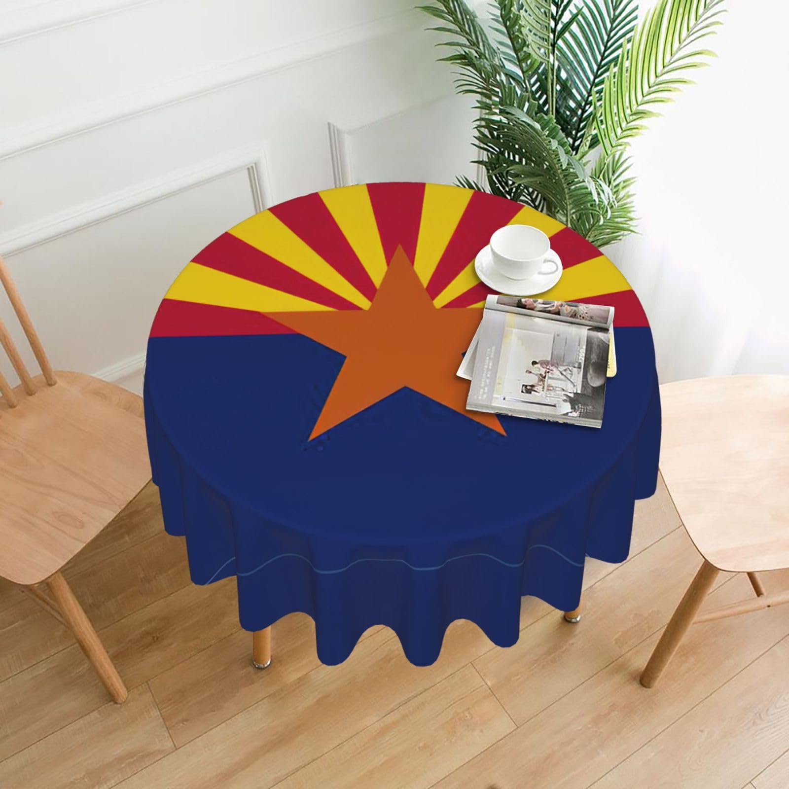 Zcmkjlg Arizona Flag Print Quick Ship Round Tablecloth 60in Polyester Washable Cover for Dining Room
