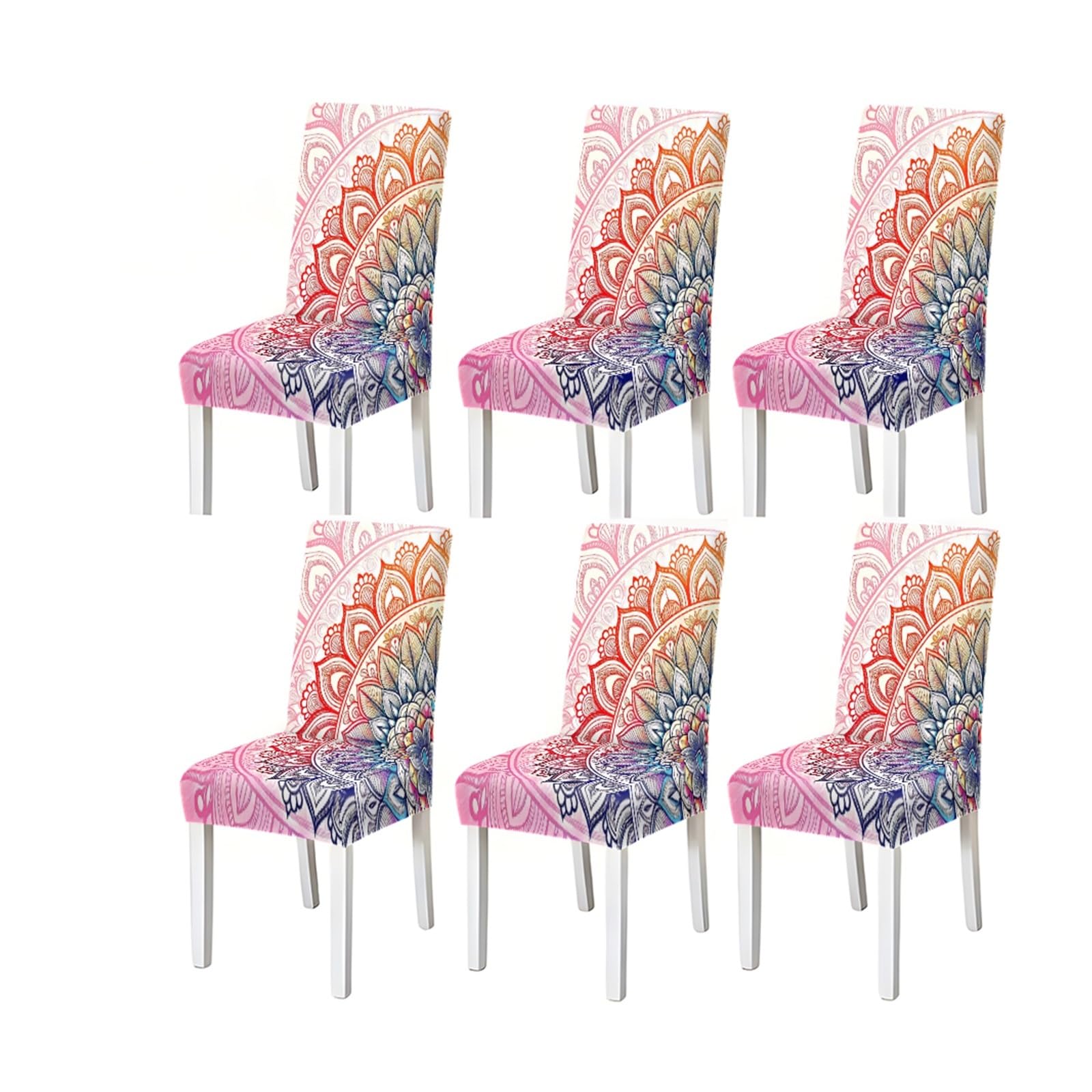 Colorful Mandala Chair Covers Set Of 2/4/6, Boho Stretch Dining Chair Slipcovers Removable Stretch Slipcovers for Dining Chairs(6PCSChair cover)
