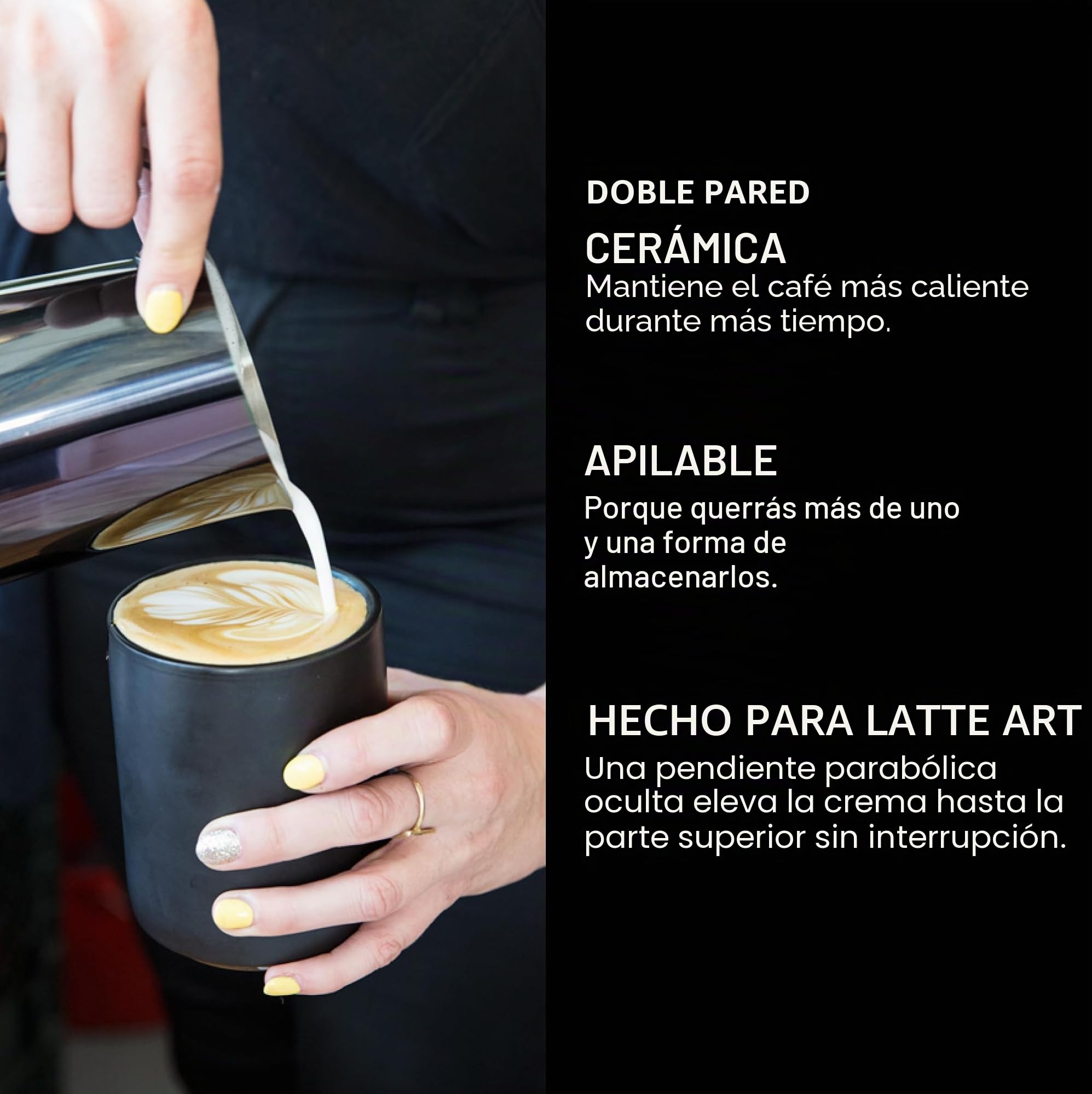 Fellow Monty | Tazas de espresso para arte latte | Demitazas de cerámica, pequeñas, de doble pared | Negro mate con base de grafito | Tazas de 90 ml (juego de 2)