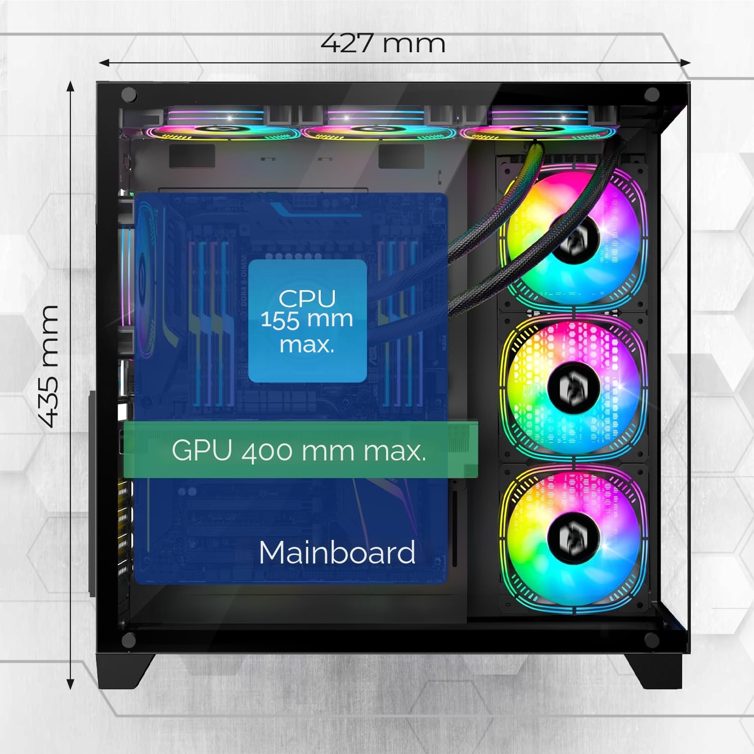 EMPIRE GAMING - Gamer PC-Gehäuse CL-242 – ARGB Medium Tower ATX, Micro-ATX und ITX – 7 Lüfter 120 mm 3 Pins 5 V LED RGB Adressierbar – MB Sync – Mid Tower Schwarz