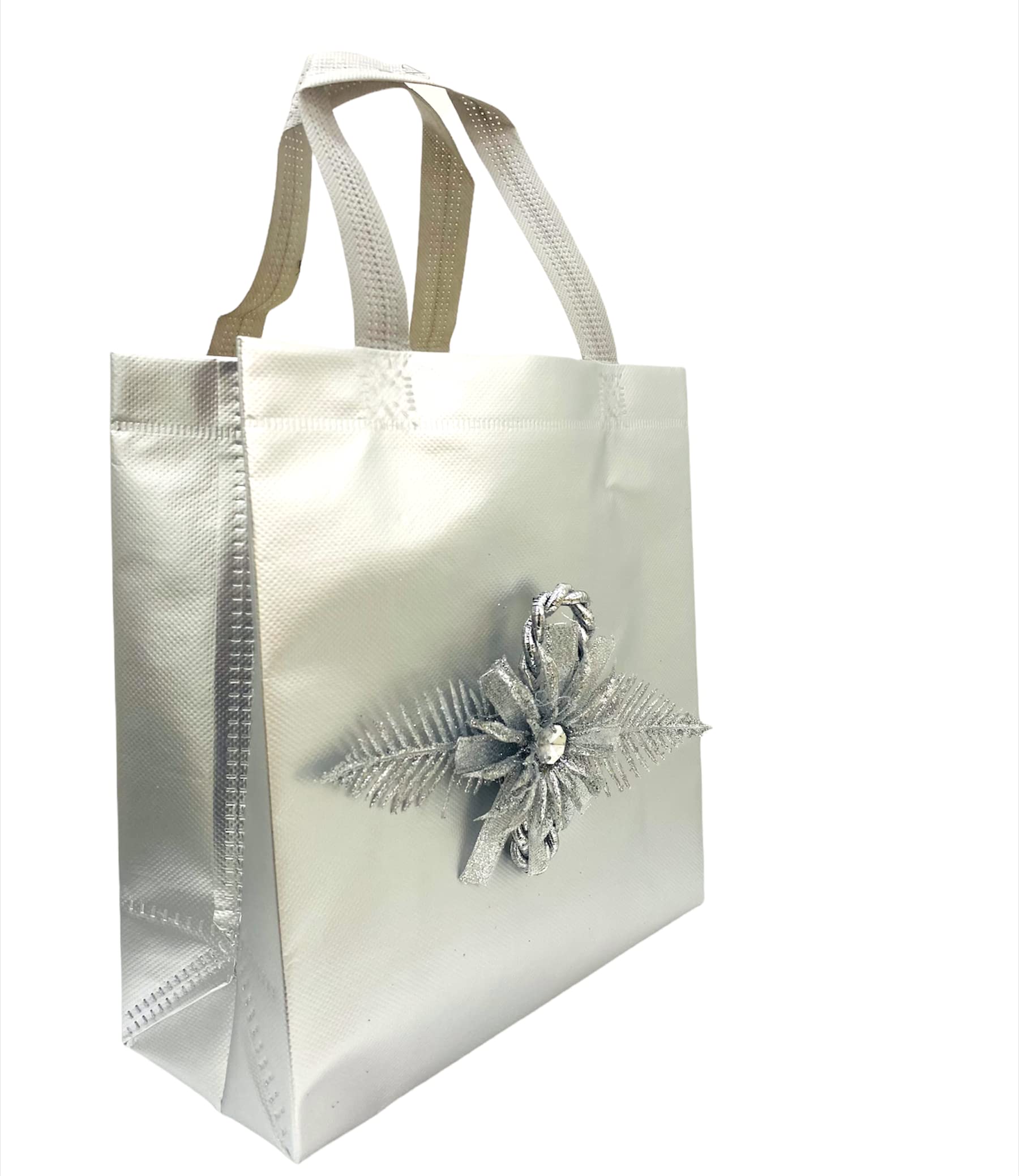 RAAHIIRAAHII Non Woven Fabric Reusable Small Size Gift Bag|Grocery Bag|Shopping Bag With Handle,Goodies Bag Carry Bag For Wedding Return Gifts Pack Of 5 (Pack Of 5),Silver