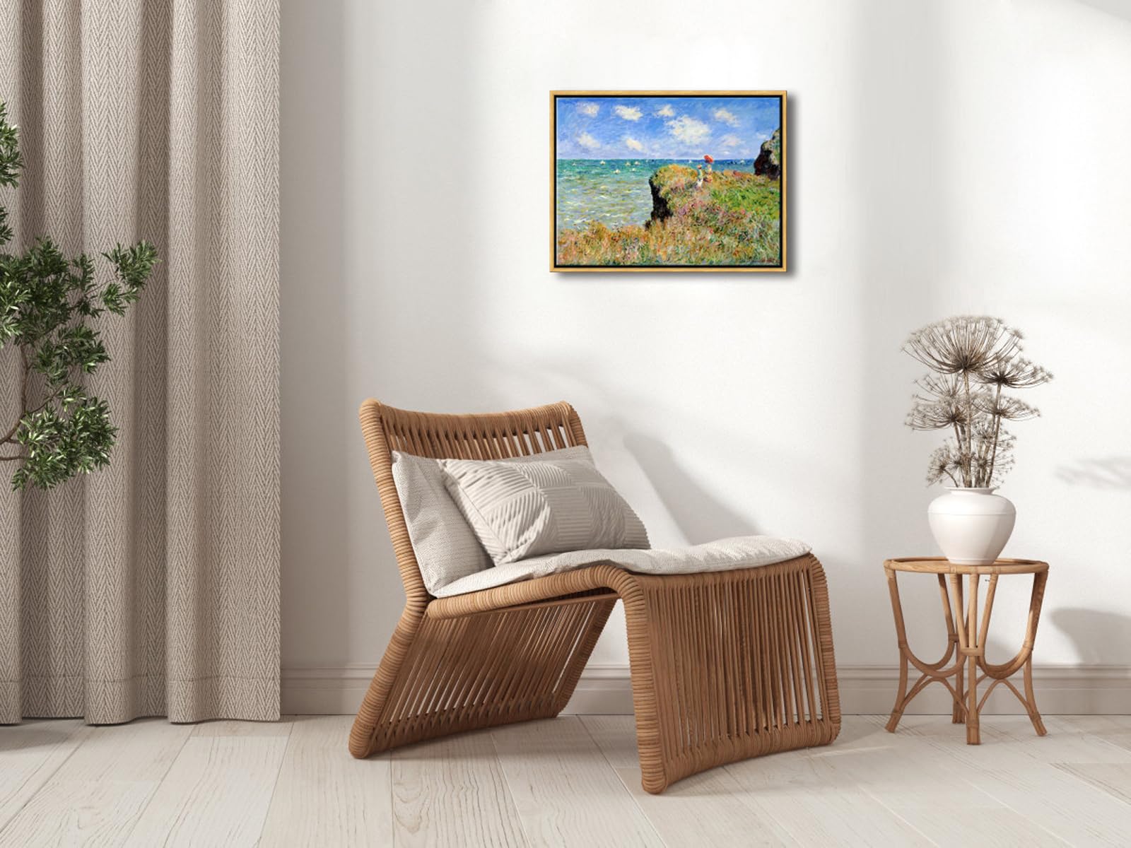Wieco Art Framed Canvas Print Wall Art Cliff Walk at Pourville,1882 by Claude Monet Mondern Classic Art Print Picture for living room Home Decorations Bronze Gold Frame - Image 3