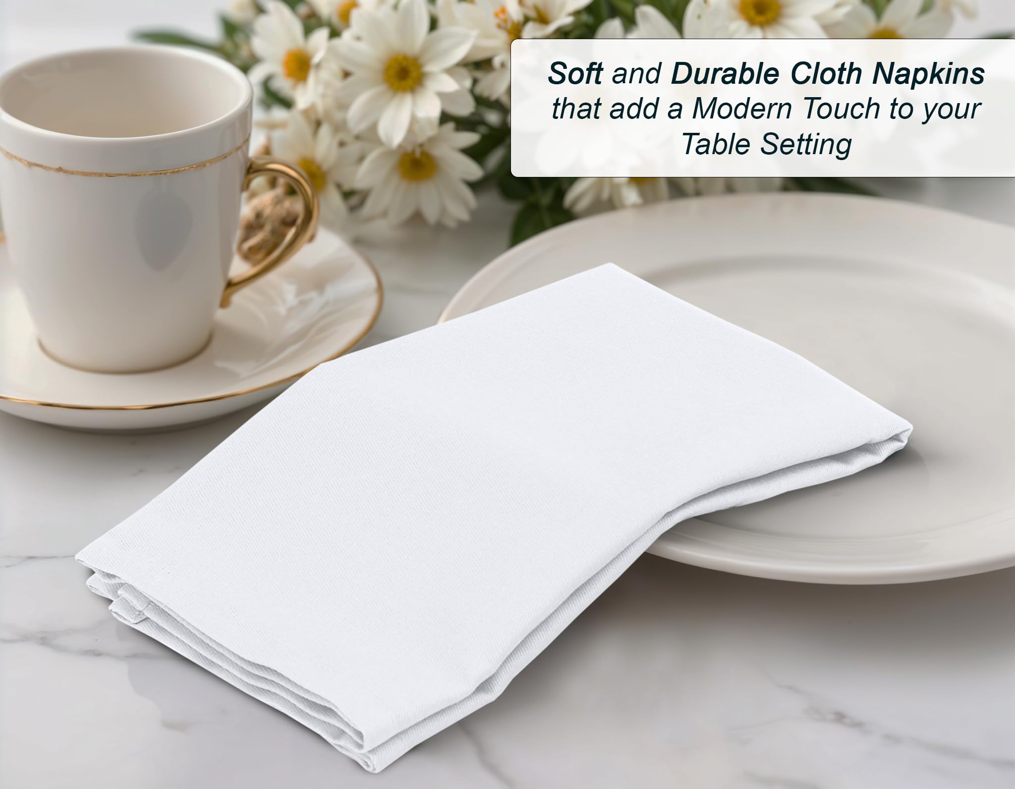 Zoyer Set di 12 tovaglioli di stoffa, 45 x 45 cm, in cotone, lavabili, morbidi e resistenti, per feste, matrimoni, Natale, Ringraziamento e uso quotidiano, colore: bianco