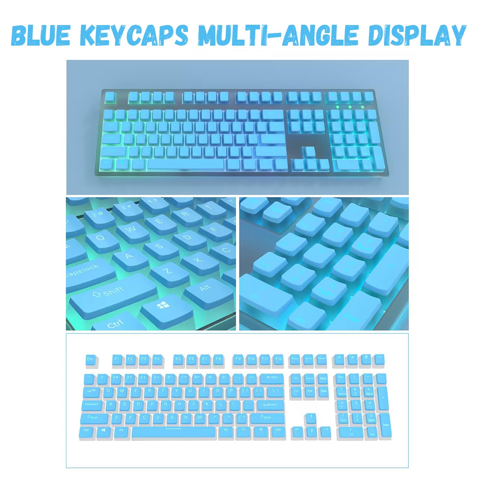 Pudding Keycaps, PBT Keycaps 129 Keycaps Set Ensemble de Touches personnalisées, Shine Through Keycaps Profil OEM, Compatibilité Universelle pour Clavier 100%, 75%, 65%, 60%,Blue