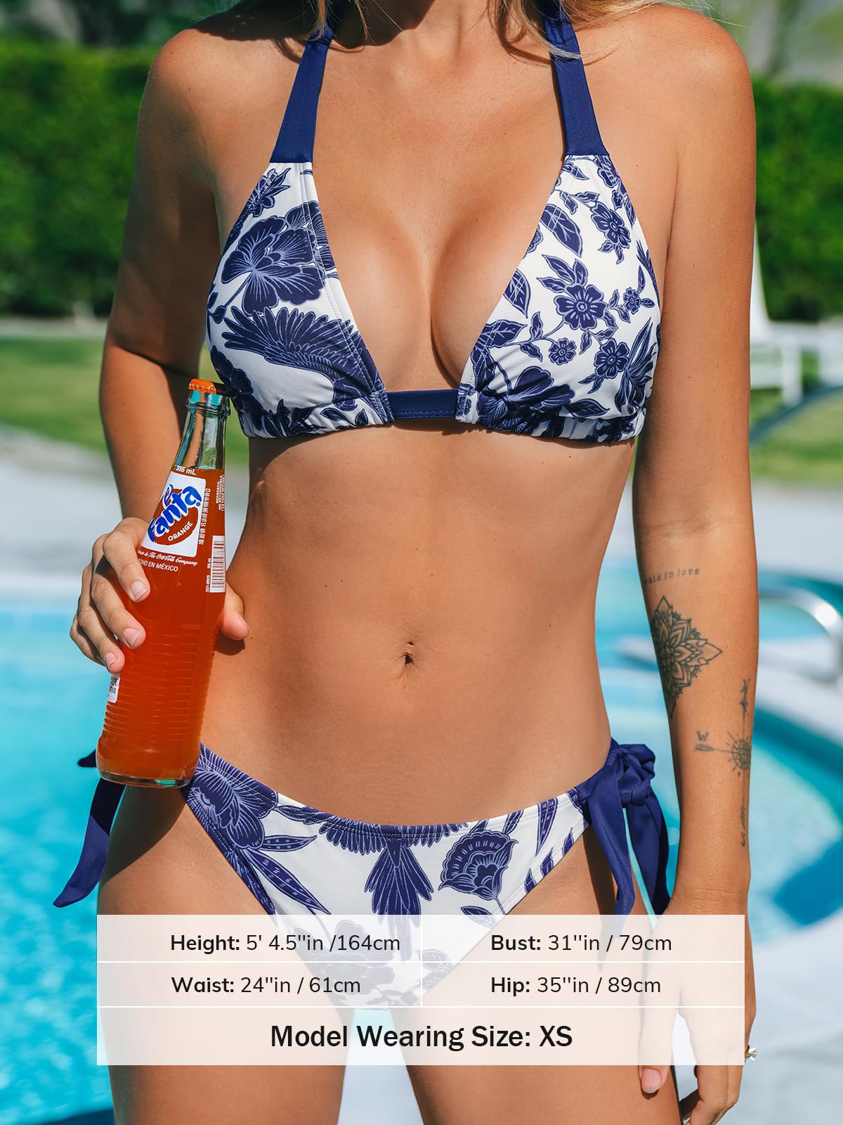 CUPSHE Damen Bikini Set V Ausschnitt Bademode Blumenmuster Tiefer Halterträger Spitzenbesatz Badeanzug