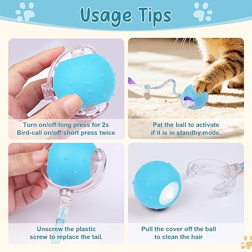 Miniatura 7 de Interactive Smart Motorized Cat Toy Ball -Chirping, 2 Tails & 2 Speeds, USB Rechargeable Motion Activated Self Play Toy for Bored Indoor Cats &