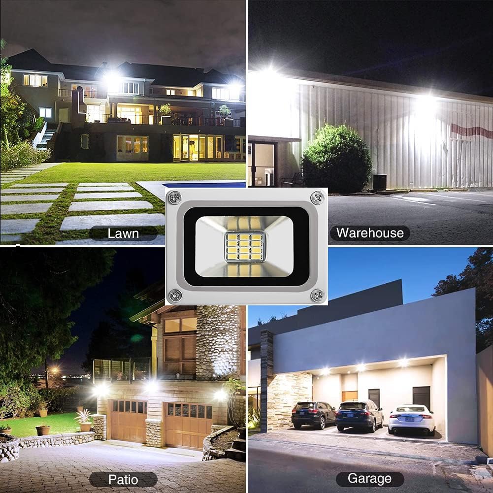Foco Led de 10 W y 6000 K, 12-24 V CC, Ip65, Resistente Al Agua, de Seguridad, Apto for Patios, Parques, Estanques y Estacionamientos.(6pcs)
