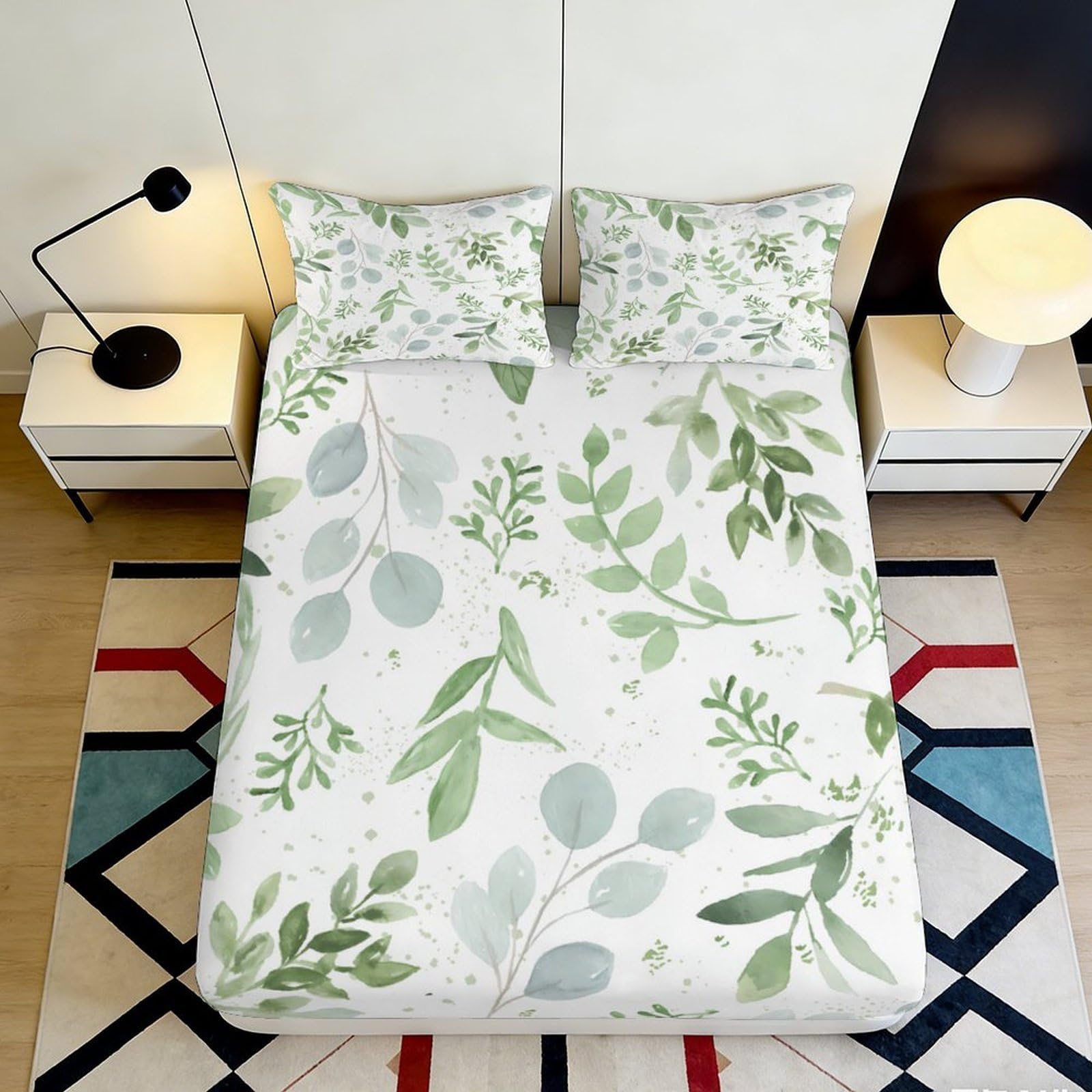 Jqzkxnhpbr Style-7 3D Printed Botanical Leaf Fitted Sheet Microfiber Breathable Green Nature Bed Cover For Bedroom Guest Room Decor 90X200x25cm
