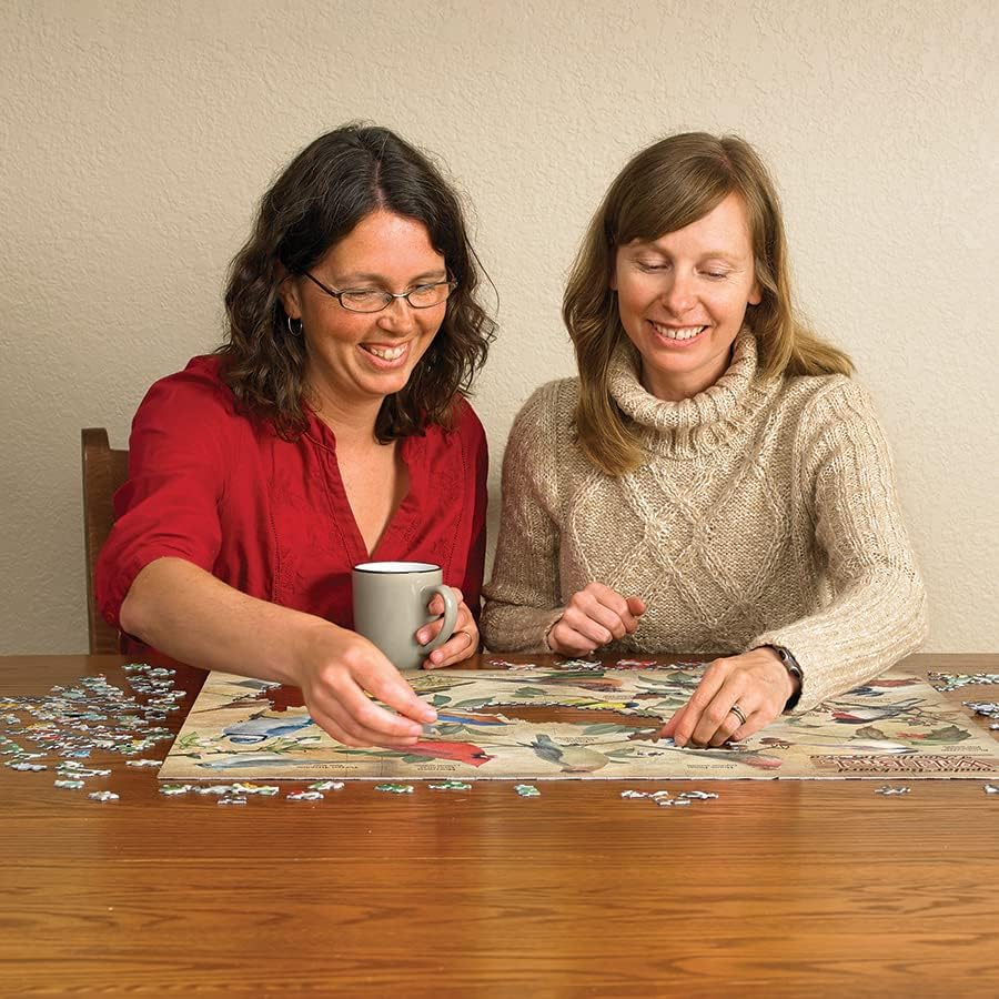 Cobble Hill 1000 Piece Puzzle - Popular Backyard Wild Birds of North America - Sample Poster Included