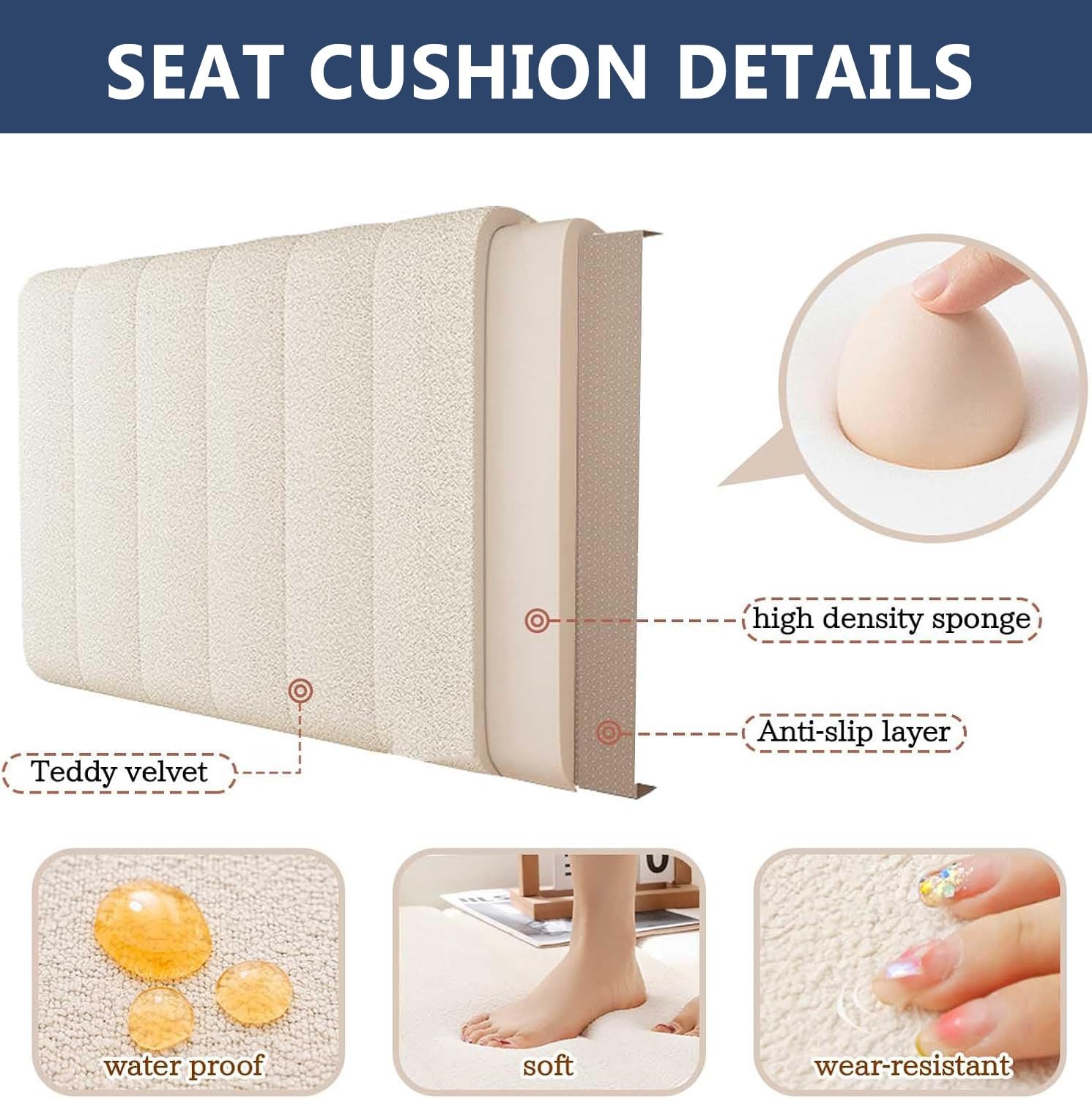 Coussin de Banc sur Mesure Exterieur Interieur Dehoussable Coussin de Banquette 120x40 100 x 35 80x40 150x40 pour Salon ou Balançoire de Jardin, Balcon, Terrasse et Palette(Light Khaki,150x50cm x5cm T