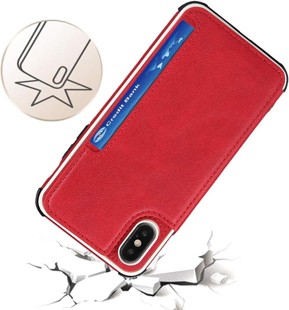 Cavor for iPhone X Wallet Case with Card Holder,for iPhone Xs Case for Women Men,Phone Case for iPhone X with Credit Card Holders,Leather Card Slots Cases[Kickstand][Wrist Strap]Shockproof Cover- Red