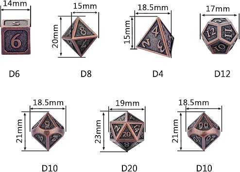 HEIMDALLR Metal DND Dice Set 7pcs - Indestructible Metal Dice Set w/Dice Bag; D&D Dice Set D&D (Dungeons and Dragons Dice Set) w/ D20 Dice - Blacksmith Craft Dice (Weathered Bronze)