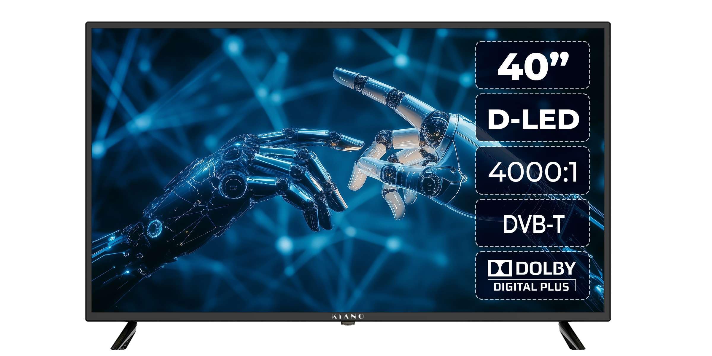 Kiano Slim TV Telewizor 40" Cali 100 cm |Matryca FHD LED Full HD 1080p| Potrójny Tuner DVB-T2 CI CI+ | 2 wejścia HDMI | 2 złącza USB | Dolby Audio | PVR | Tryb Hotelowy | Czarny | Model 2022
