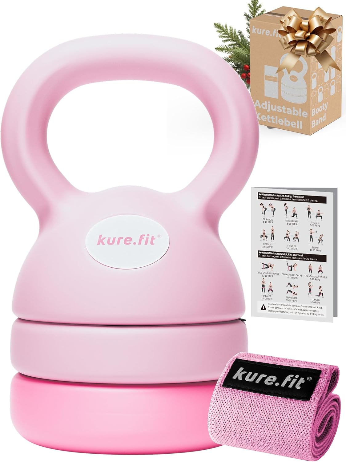 Adjustable Kettlebell | 5 lb - 12 lb | Kettlebell Weights Set for Home Gym | Full-Body Workouts, Strength Training, Weight Loss | Fabric Booty Band | Beginners & Women