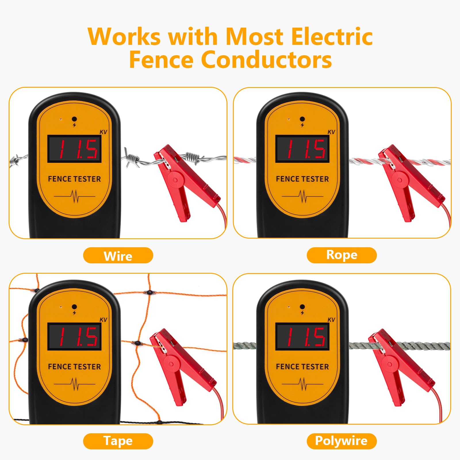 Tester Digitale per Recinzione Elettrica 0.5–13KV, Misuratore di Tensione per Recinti Elettrificati, Localizzazione Guasti, con Batteria 9V Inclusa