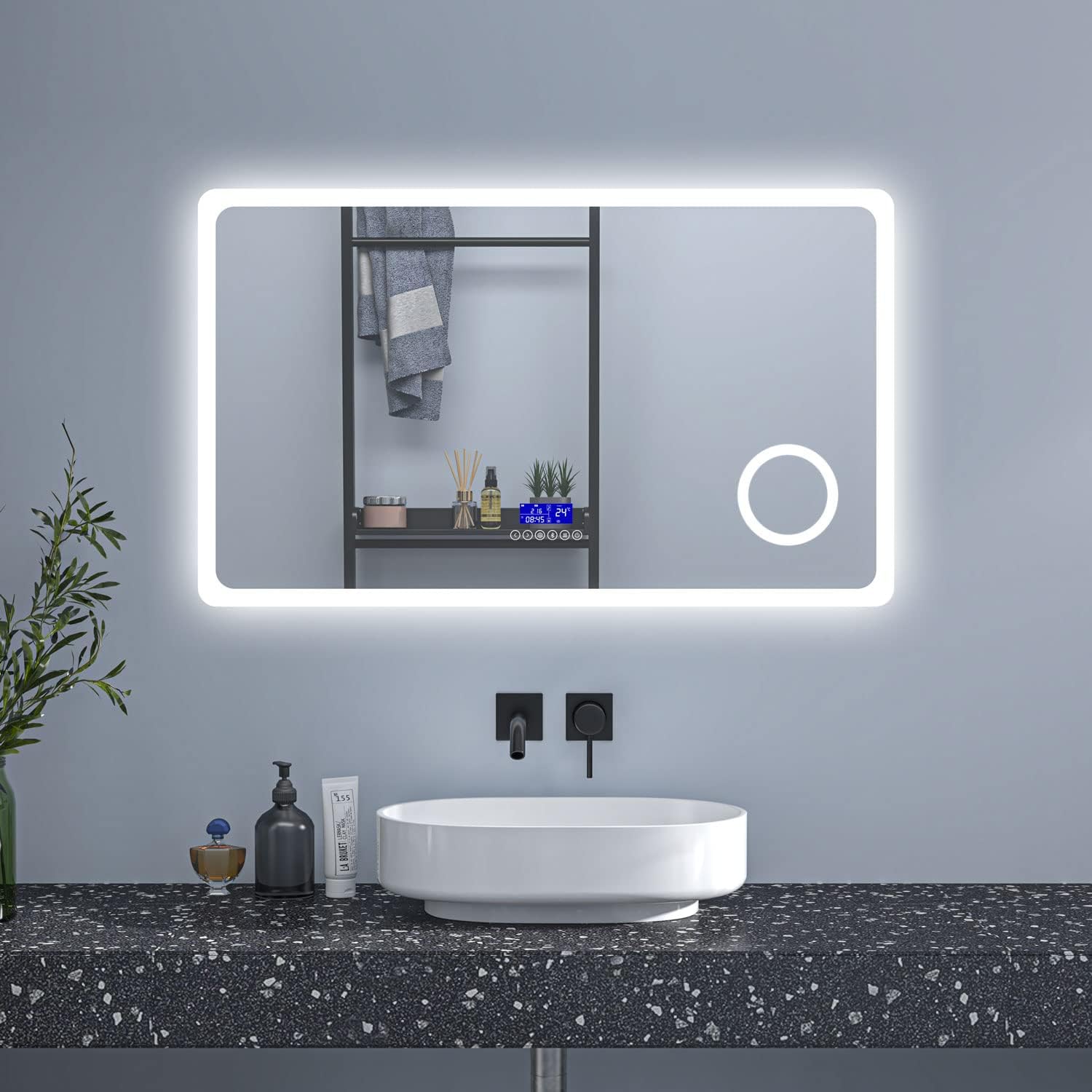 SIRHONA Miroir LED Salle de Bain Bluetooth 120x70cm Miroir Lumineux