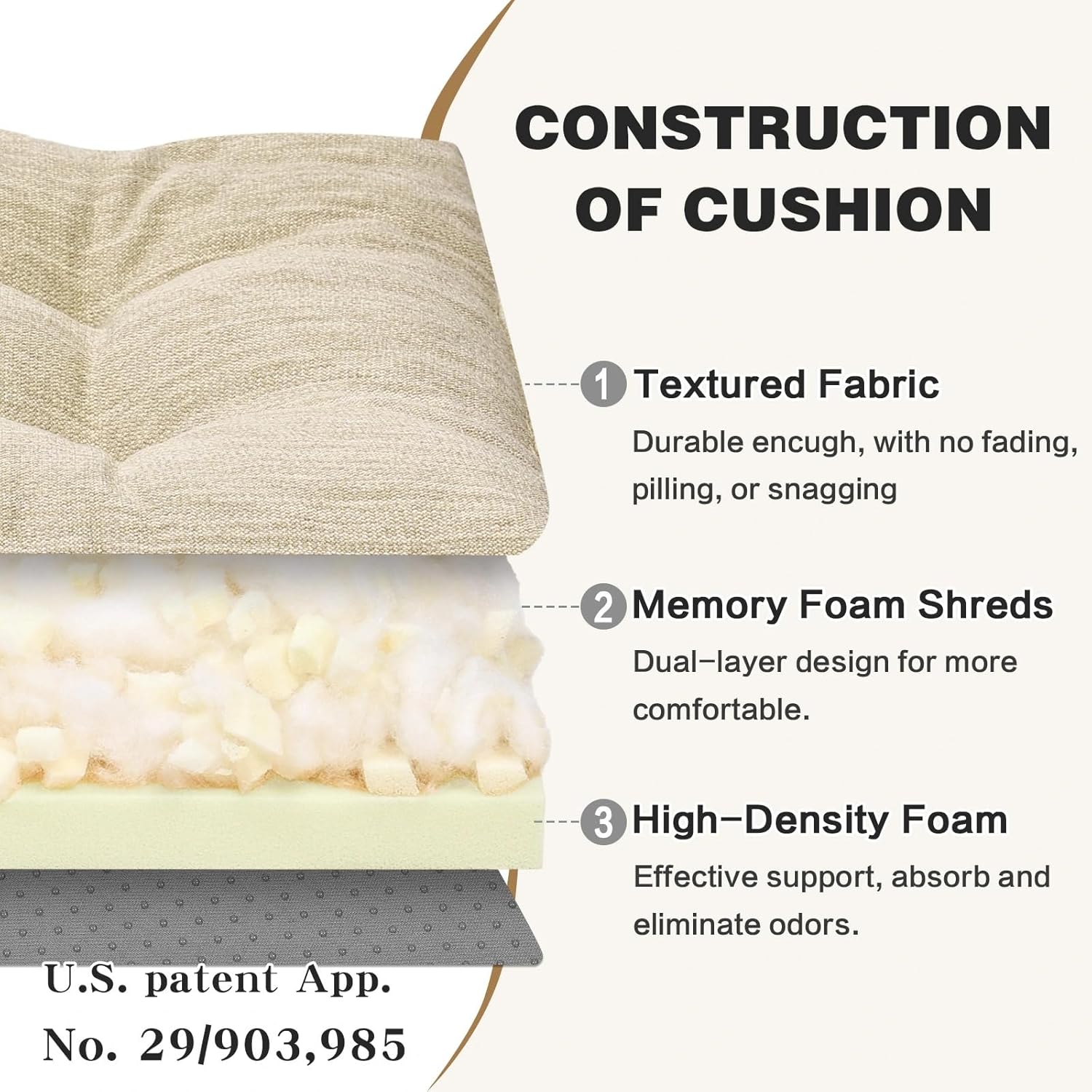 baibu 19.5 x 19.5 x 4 Inch Large Size Rocking Chair Cushion Set, Dual-Layer Patented Design Memory Foam Seat & Back Cushion with Ties for Indoor Living Room Rocker, 2 Piece Set, Beige