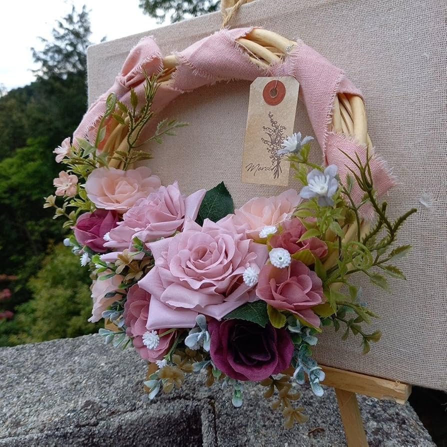 Amazon.co.jp: ♪大人かわいいピンクローズの花籠リース