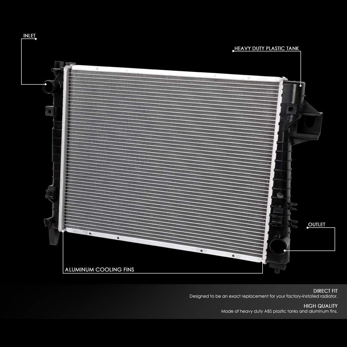 DNA Motoring OEM-RA-2479 Aluminum Radiator Compatible with 02-04 Dodge Ram Truck 3.7/4.7/5.7, 24-1/8" W X 18-7/8" H X 1-1/4" D,1-1/2" Inlet / 1-3/4" Outlet
