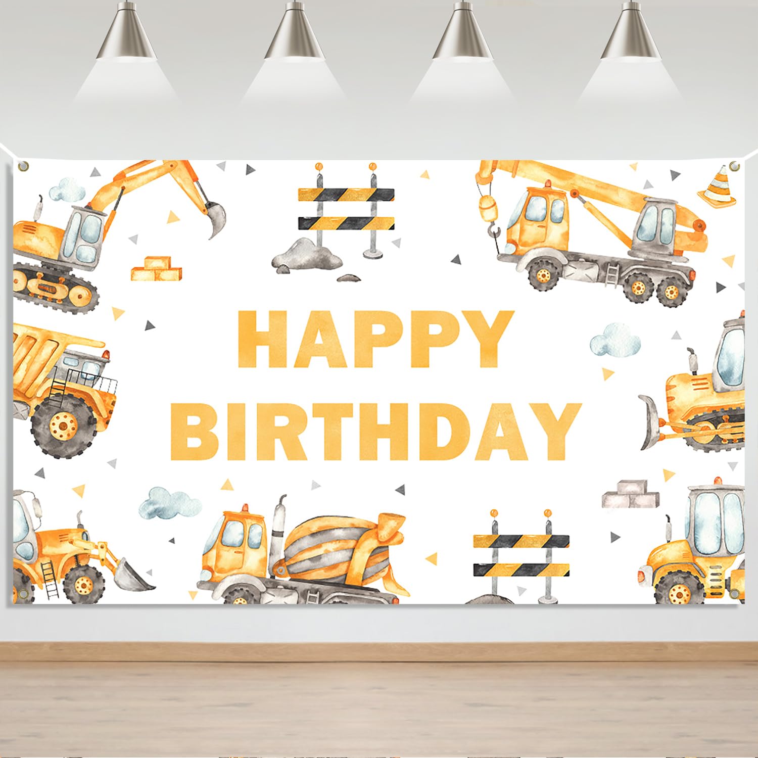 Mocsicka Construction Birthday Backdrop Dump Truck Excavator Crane Birthday Party Banner Digger Excavator Truck Background Photography Studio Props