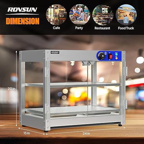 Vista 6 de ROVSUN Calentador de Alimentos de 2 Niveles, Calentador de Pizza, Calentador de Alimentos Comercial con Iluminación LED, Estantes Desmontables