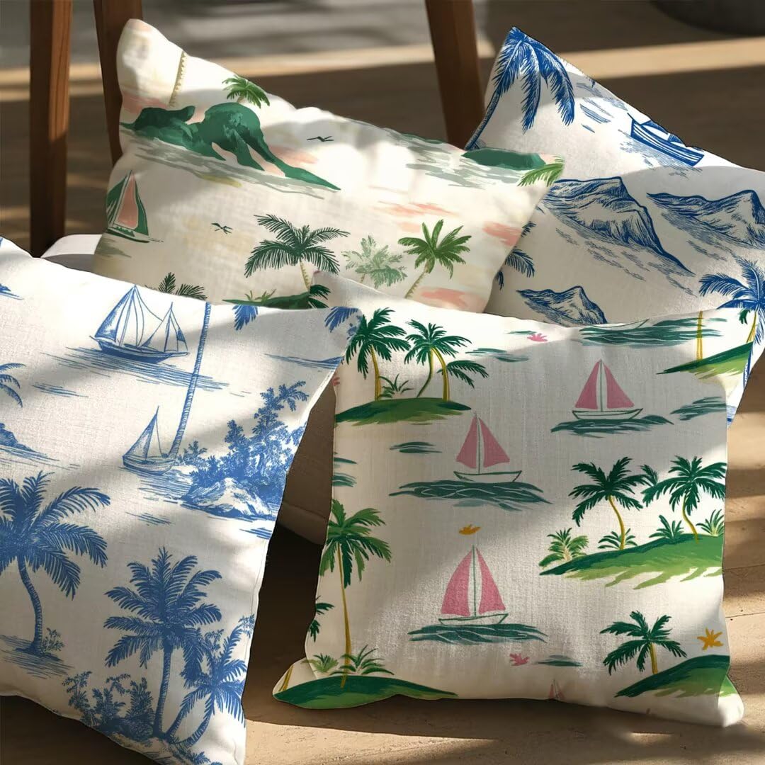 Fundas Cojines 40x40 cm Exterior Cojines Verde Fundas de Almohada Juego de 4, Cuadrados Funda Cojin Azul Almohadas con Cremallera, Sofa Cama Decorativos para Hogar, Jardín, Salón y Dormitorio Ym359