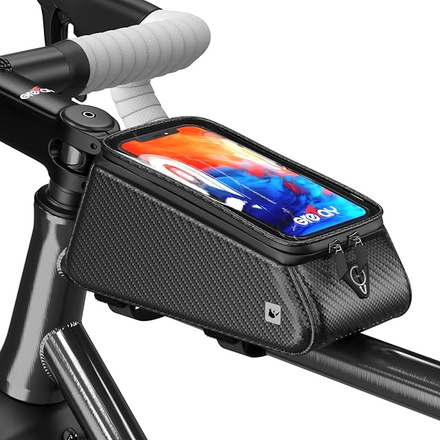 Grefay Torby na ramę rowerową, wodoszczelna torba na kierownicę, kieszeń na telefon komórkowy, nadaje się do smartfonów / wewnątrz z otworem na słuchawki, ekran dotykowy z TPU o przekątnej 15,7 cm (6")