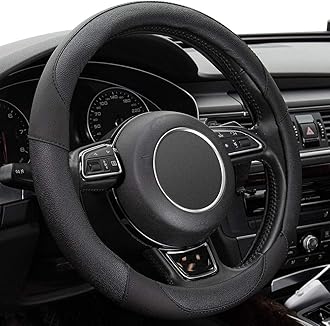 Xizopucy Black Microfiber Leather Steering Wheel Cover，Universal 15 inch Steering Wheel Covers for Car