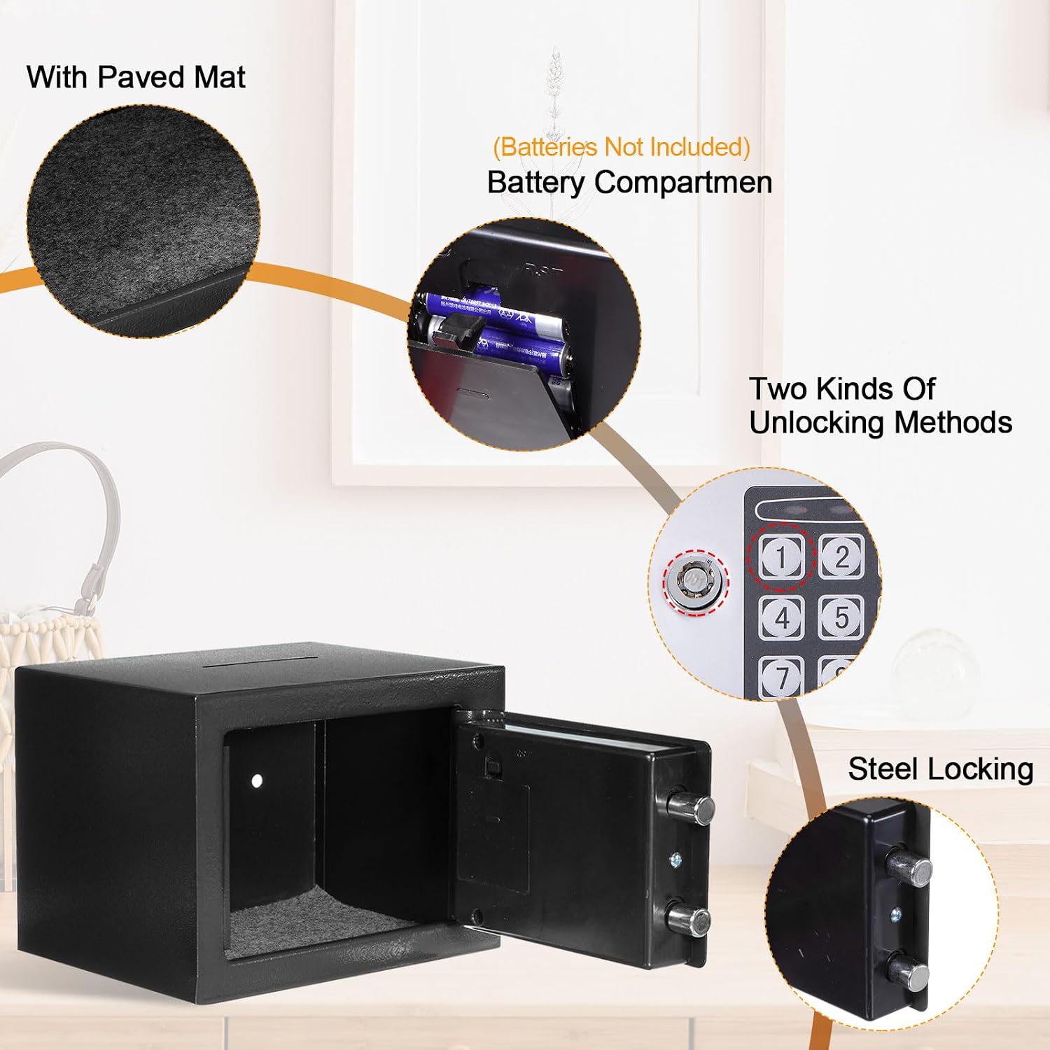 PATIKIL Small Safe Box with Lock and Key, 9"x6.7" Drop Slot Digital Personal Safe Box with Combination Lock and Alarm System for Money Documents Home, Black