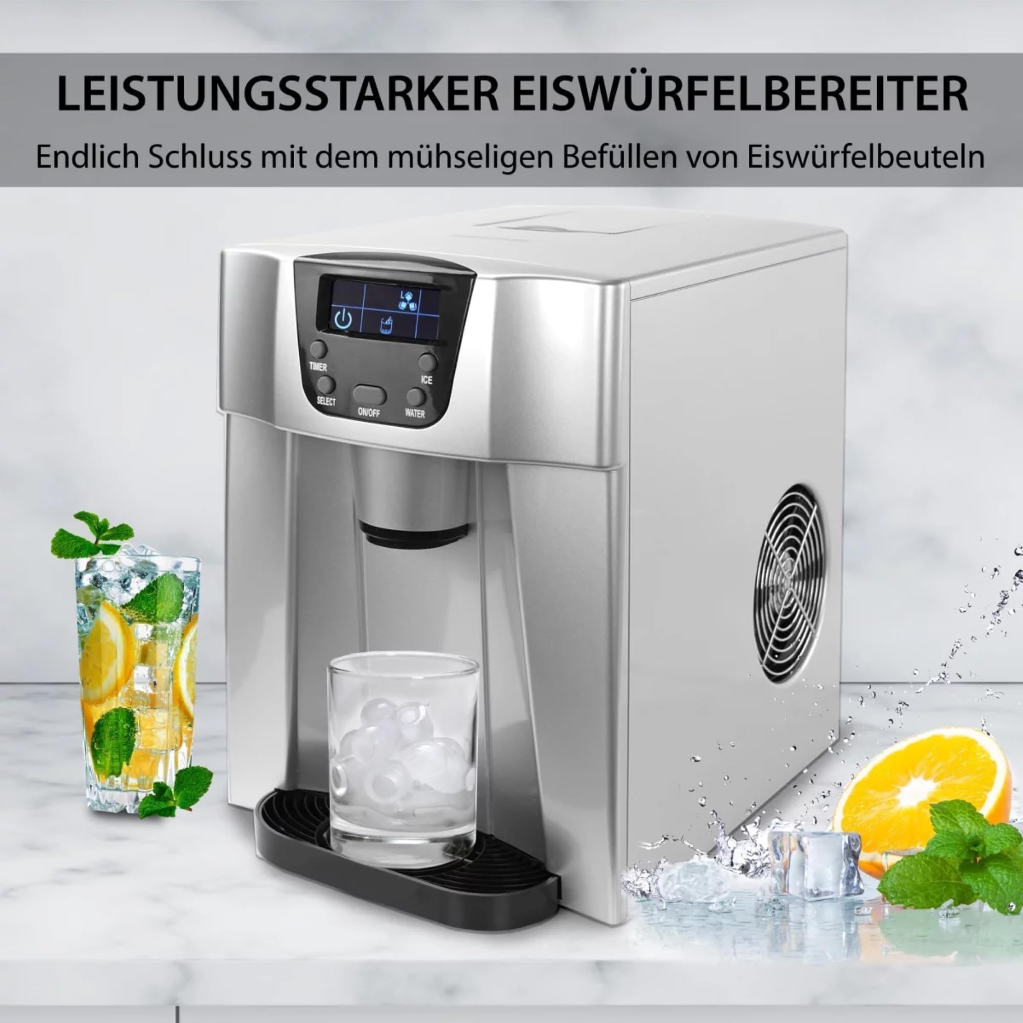 Syntrox Germany Eiswürfelmaschine Plumpix (Display + Eiswasserfunktion), 500 Watt, Eiswürfelautomat mit Wasserfunktion, Eiswasserfunktion mit Spender, einfache Bedienung