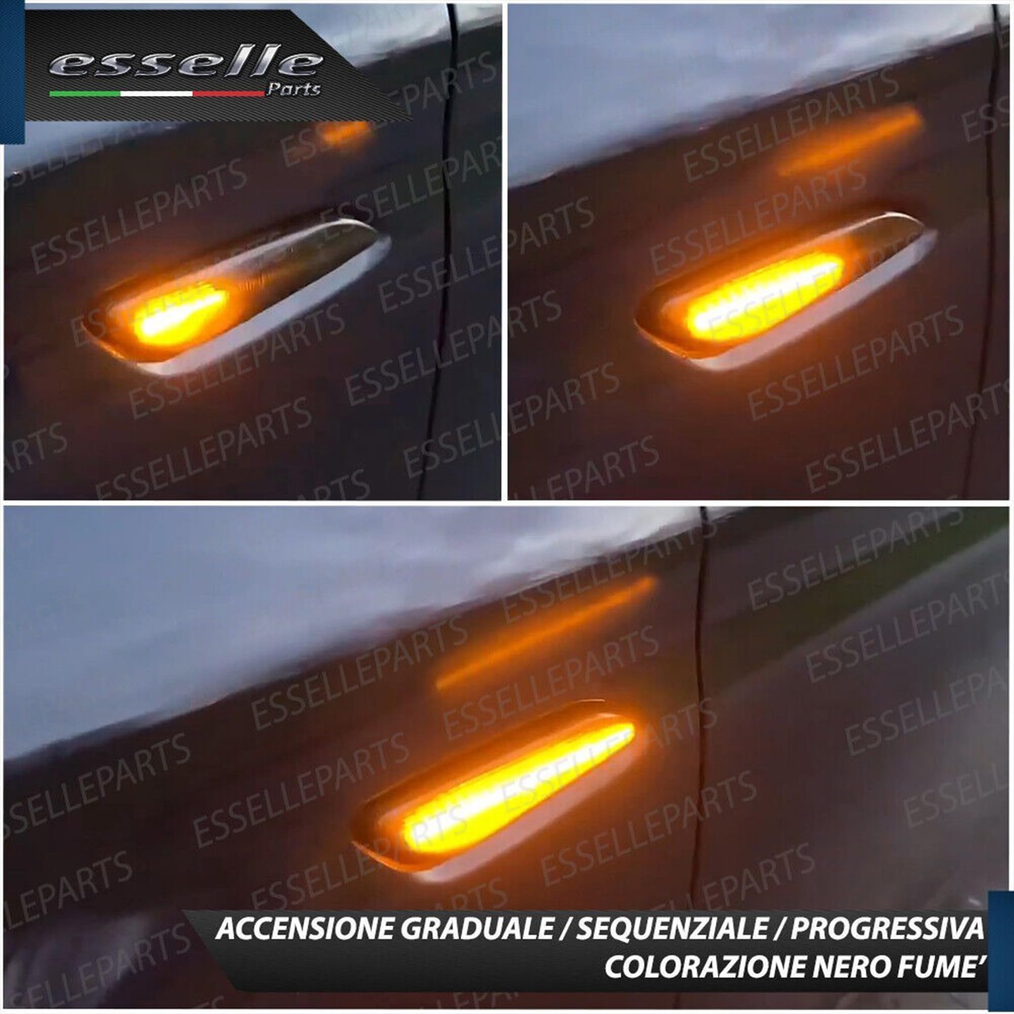 Coppia Frecce Laterali Nero Fumé Progressive Dinamiche A Led per Alfa Romeo 147 Restyling, Alfa 156, Fiat Tipo MK2, Lancia Delta MK3, Ypsilon MK2 312, Plug and play Canbus nessun errore