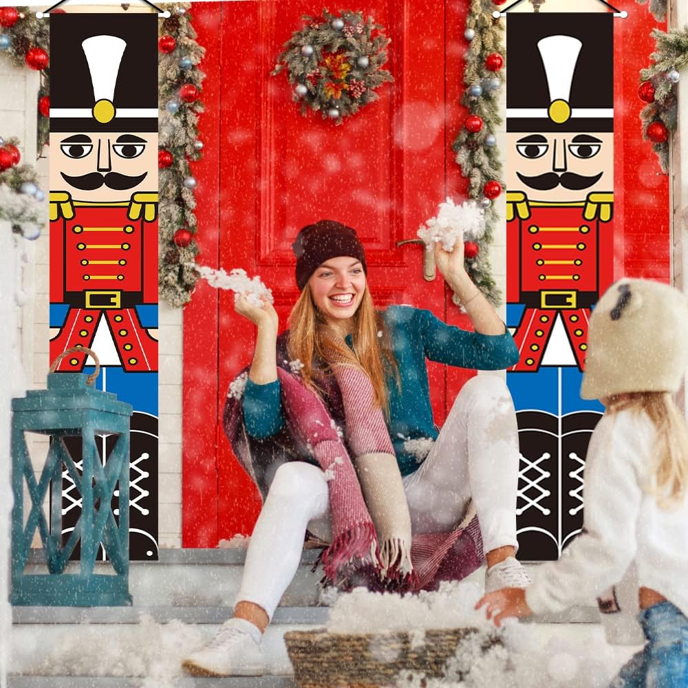 Yommida Christmas Nutcracker Porch Banner - Christmas Decorations Outdoor Indoor,Nutcracker Soldier Vertical Christmas Signs,Banner for Front Door Yard Porch Garden Kids Party (E)