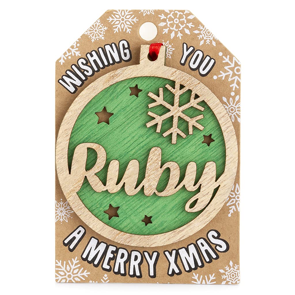 Stands Out, Supplying Outstanding Gifts Ruby Personalised Wooden Name Green Hanging Christmas Tree Bauble Decoration
