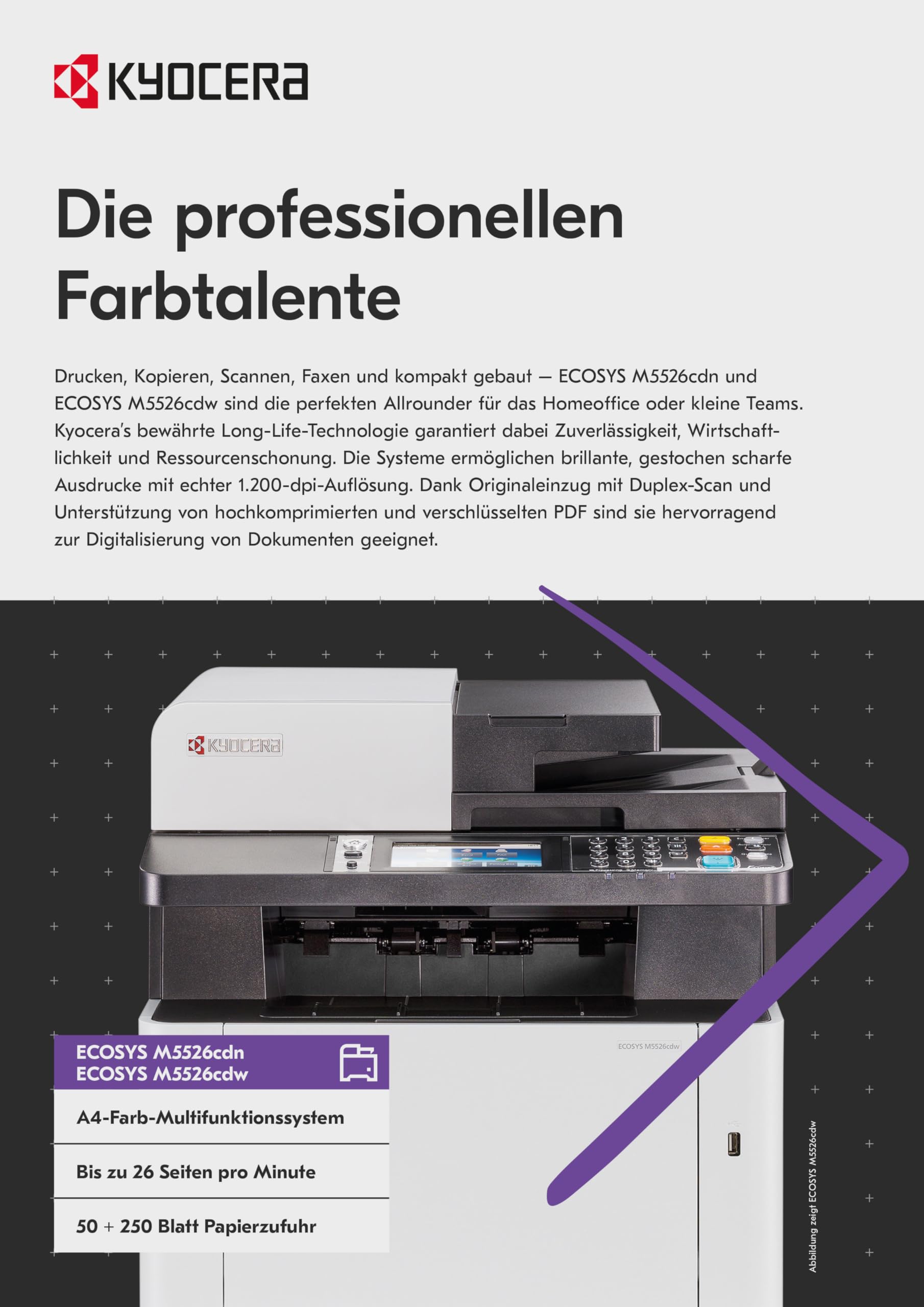 Kyocera Ecosys M5526cdw Stampante Wi-Fi Laser Multifunzione: Stampa, Fotocopia, Scanner, Fax. Mobile Print via Smartphone
