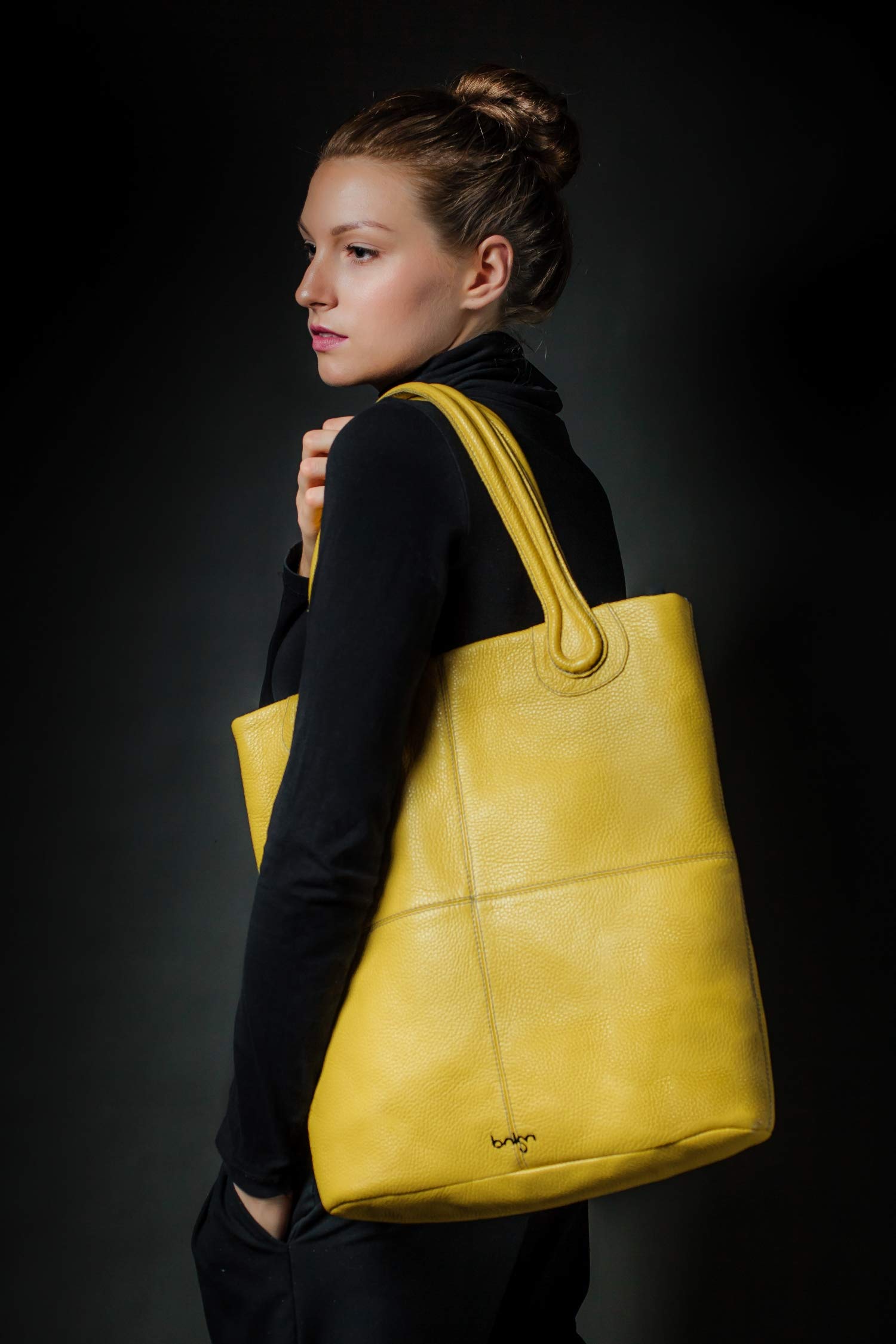 Bolsa Bolso de mano de piel para mujer, diseño Magnifica, grande, color amarillo