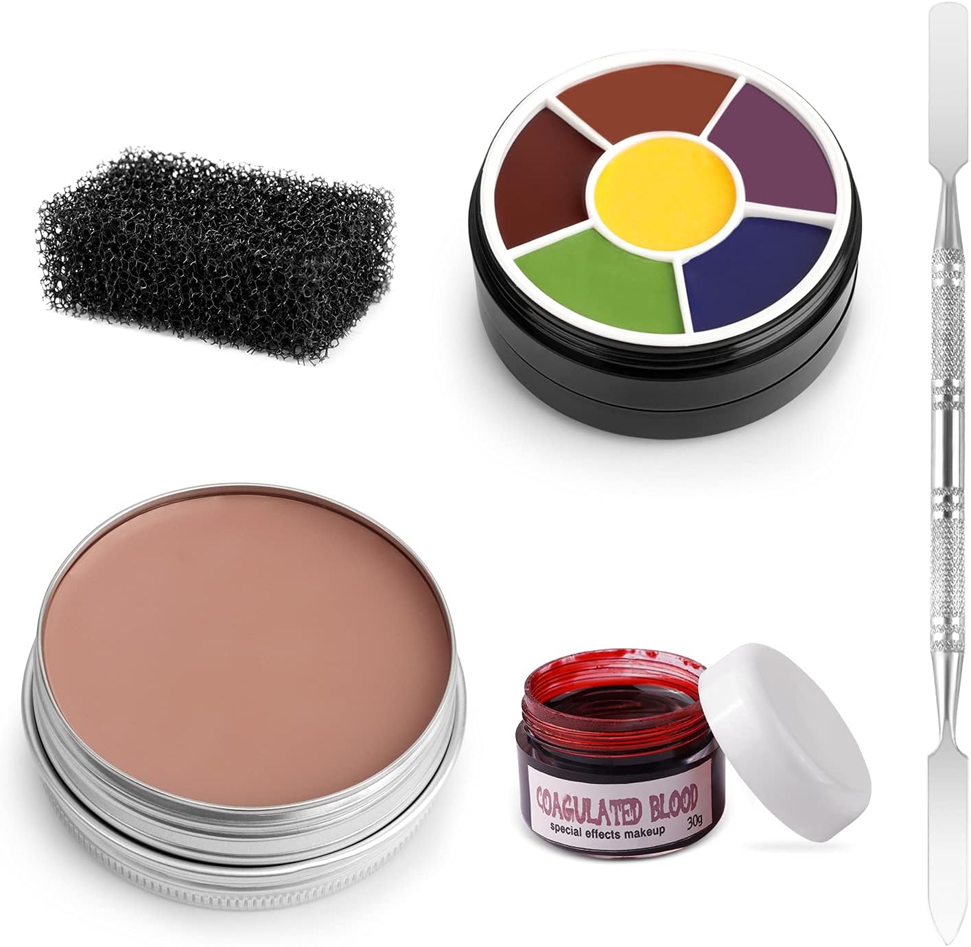 Siebwin Scar Wax Fake Blood Special Effects Kit Halloween SFX Makeup Set 2.12oz/60g Wound Nose Wax 1.06oz/30g Fake Blood with Paint Oil Spatula Stipple Sponge for Halloween Party Cosplay Carnival