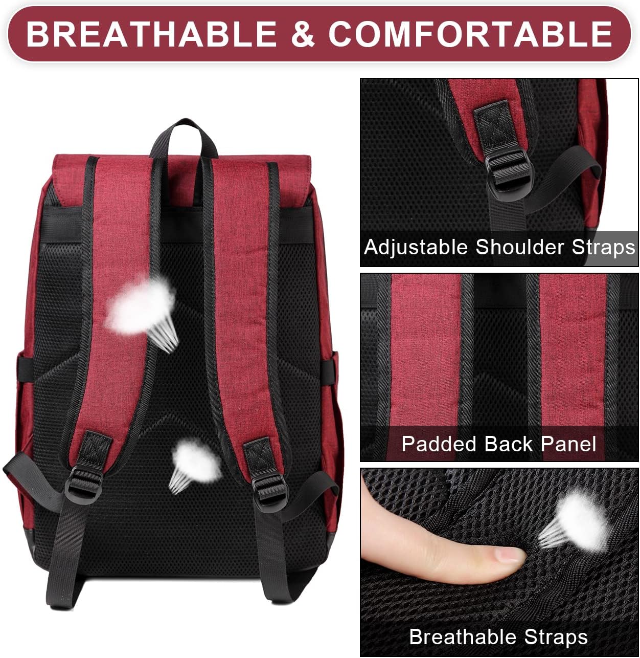 RAVUO Backpack Men Women, Water Resistant 15.6 inch Laptop Haversacks College Bag Casual Daypack Travel Flap Rucksack