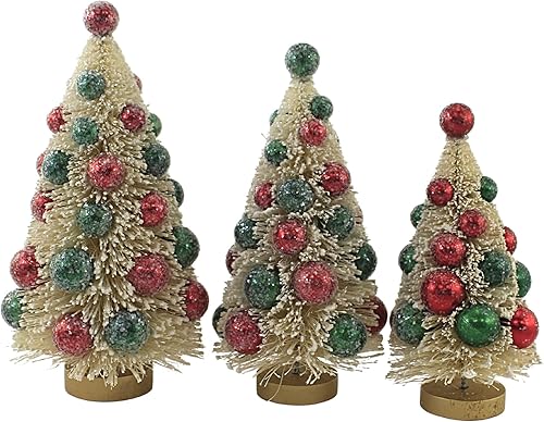 Miniatura 2 de Bethany Lowe Designs LC0692 - Árbol de cepillo para botella blanca con cuentas rojas y verdes S/3