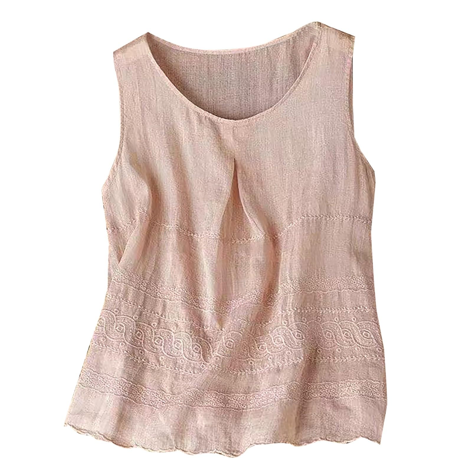 Tank Tops Women Cotton and Linen Embroidery Women's Solid Color Suspender Vest Womens White Summer for UK Ladies Size 20 Long Black Silk Shirts Sparkle T 12 Pink Jumper Graphic Tshirt
