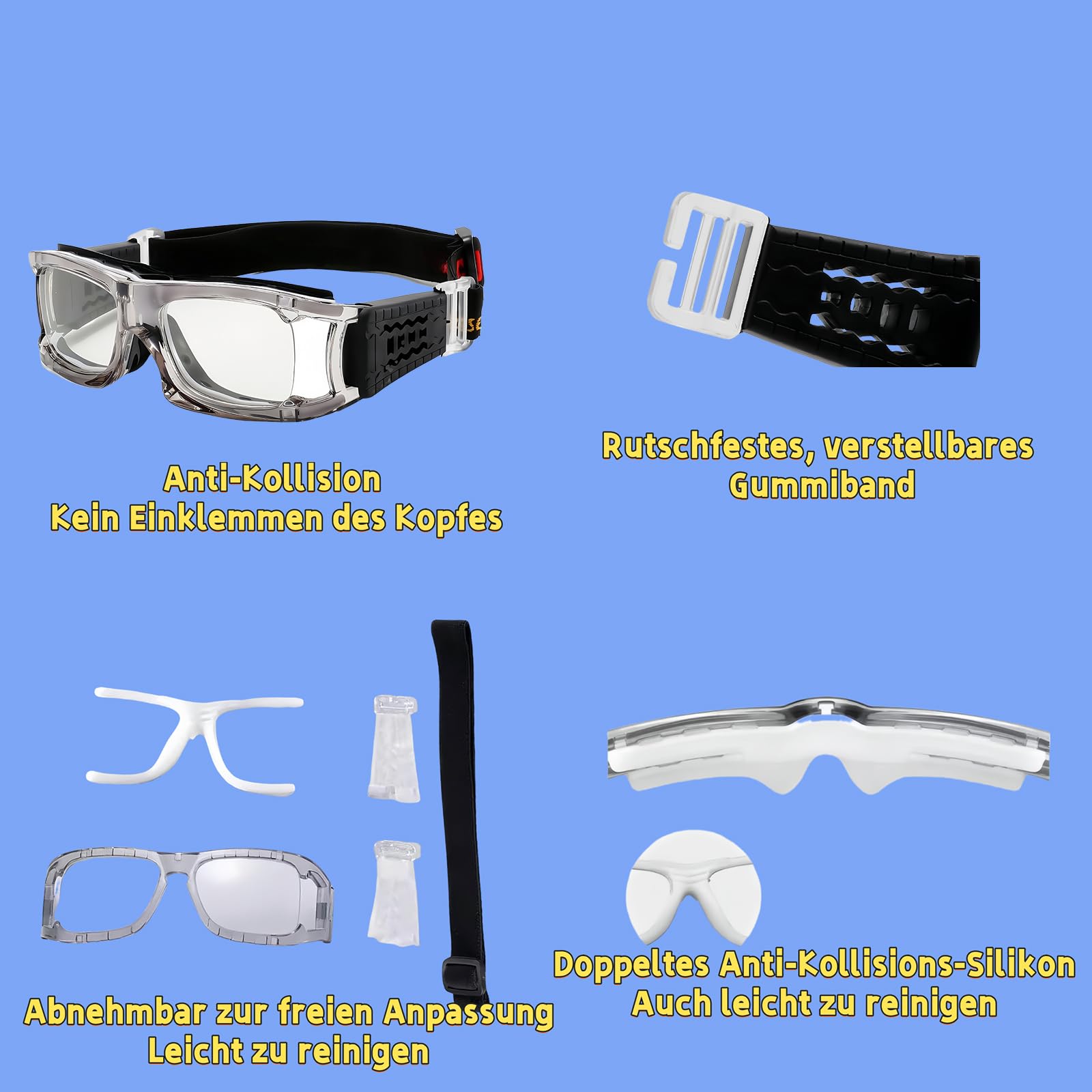 Optische Sportbrille mit Sehstärke,Perfekt sitzende Schutzbrille, Dioptrien: -1,5 bis -8,0, Anti-Beschlag-UV-Schutz，geeignet für Brillenträger，Basketball Laufen Radfahren
