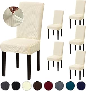 Chair Covers, Stretch Dining Room Chair Covers Set of 6, Removable Washable Slipcovers for Dining Chairs, Hotel, Ceremony, Beige